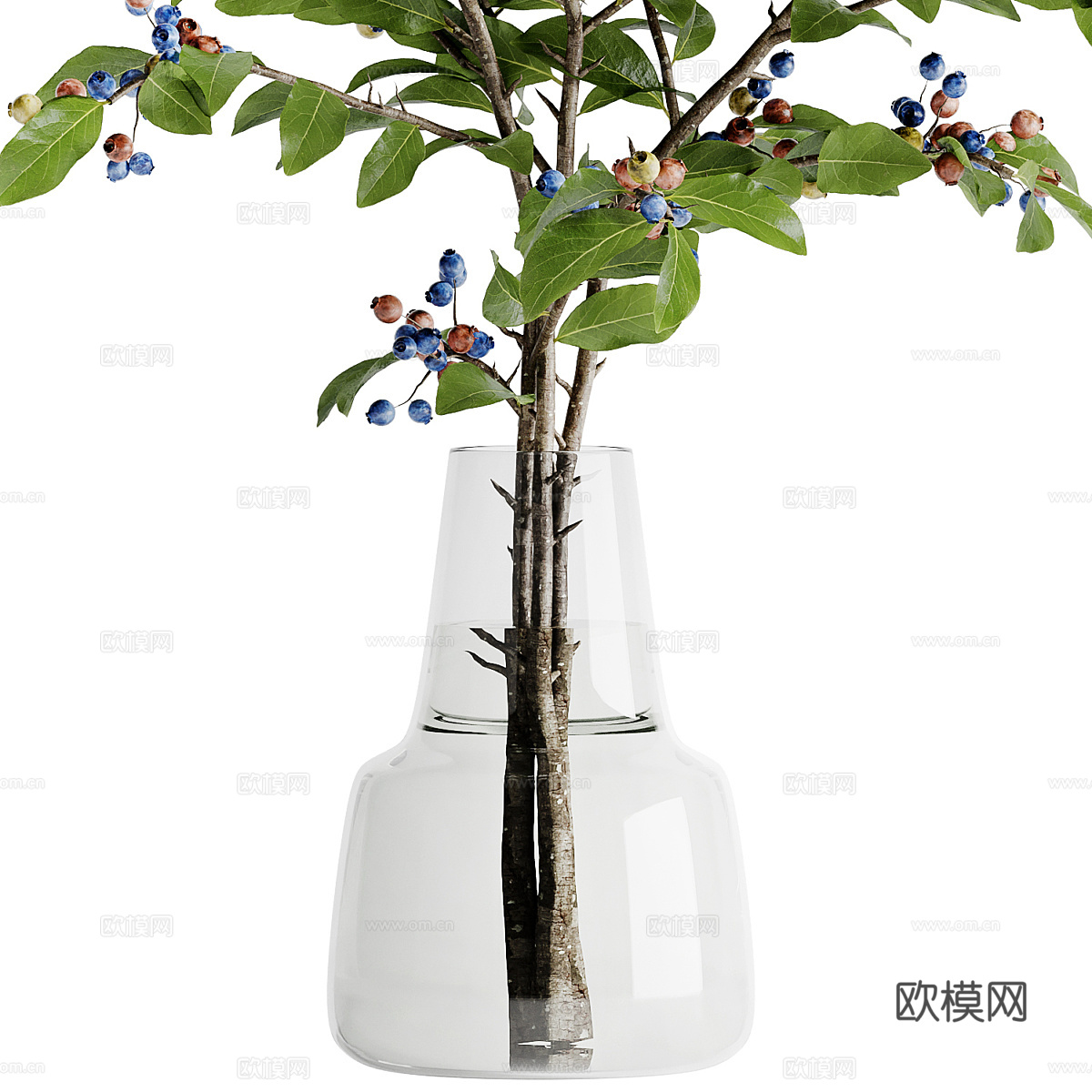 现代蓝莓花束 花瓶花艺3d模型