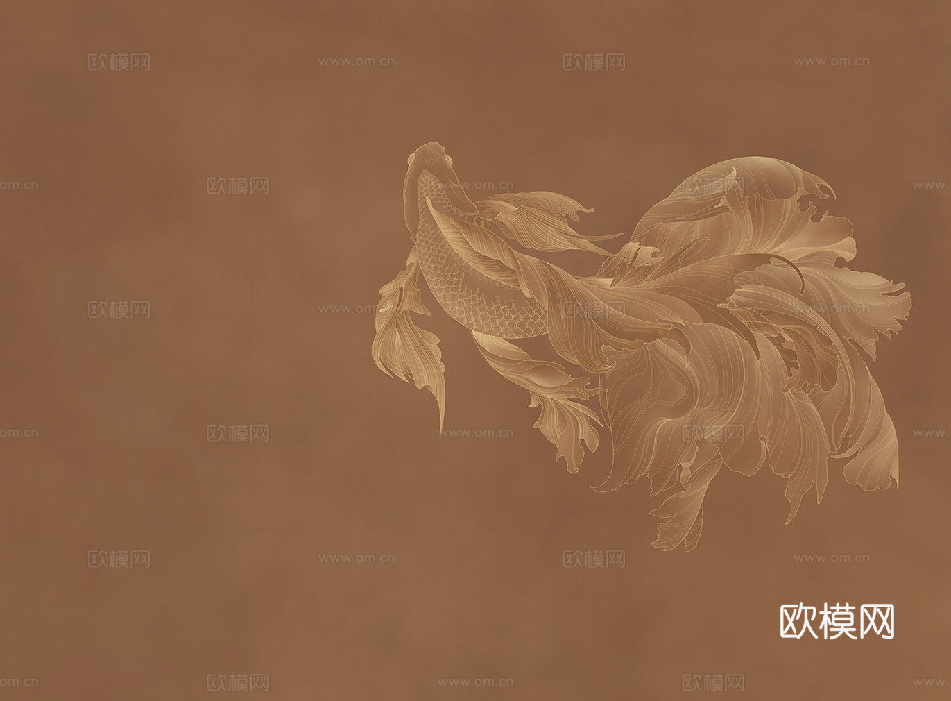 高清新中式中式锦鲤金鱼意境壁纸壁画