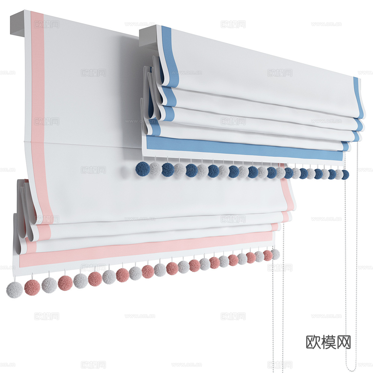 新中式儿童窗帘 罗马帘3d模型