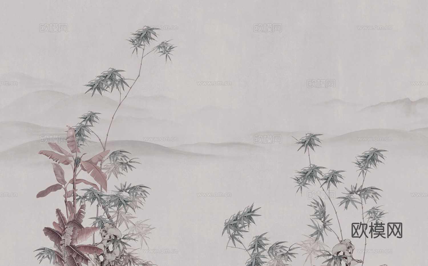 高清新中式中式山水植物意境壁纸壁画