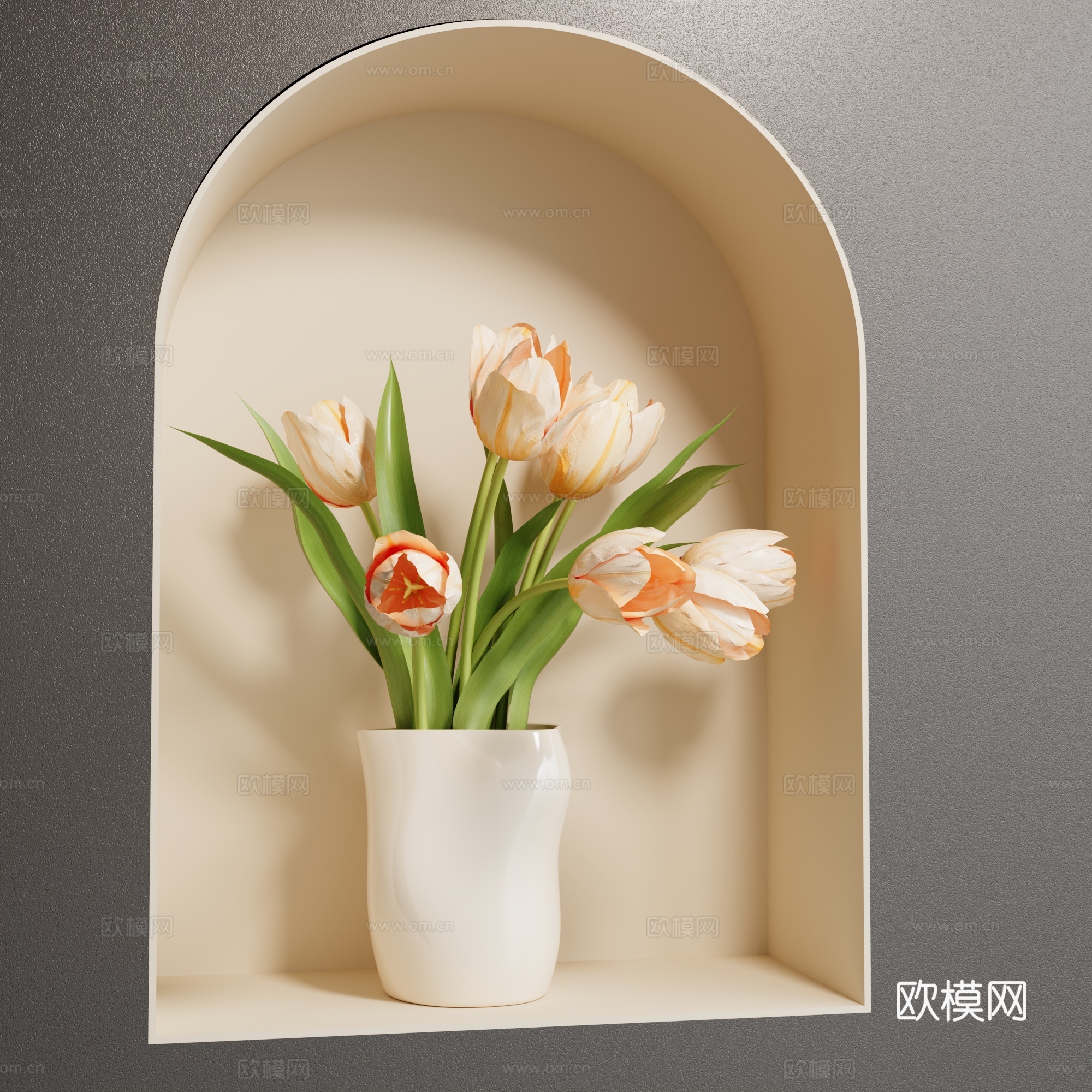 现代花瓶 艺术背昱墙 现代花瓶 现代奶油风花瓶 花艺 奶油风3d模型