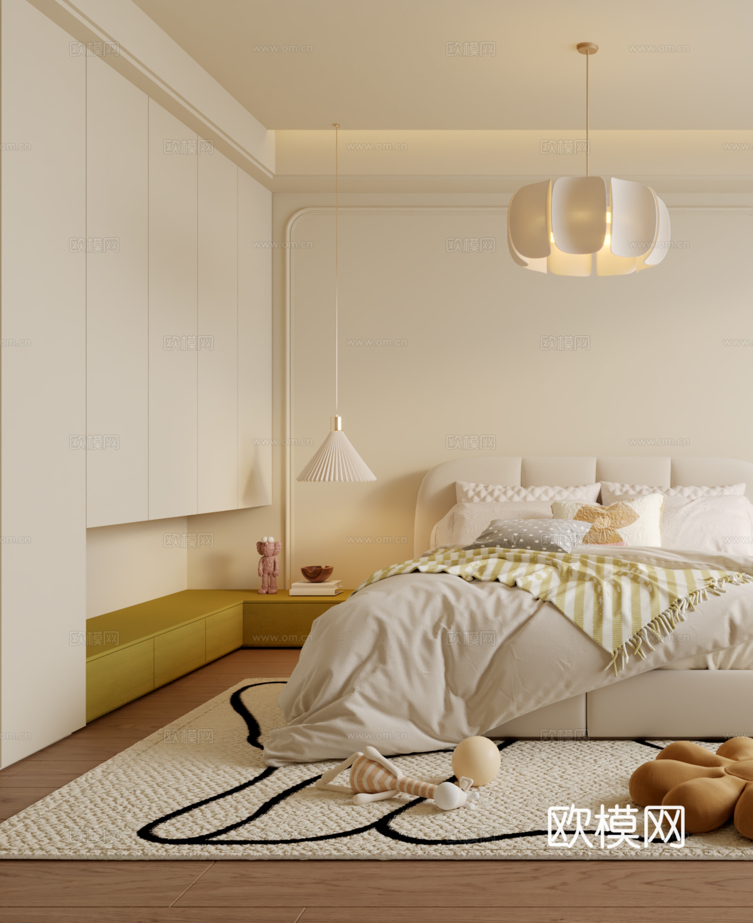 北欧奶油风儿童房3d模型