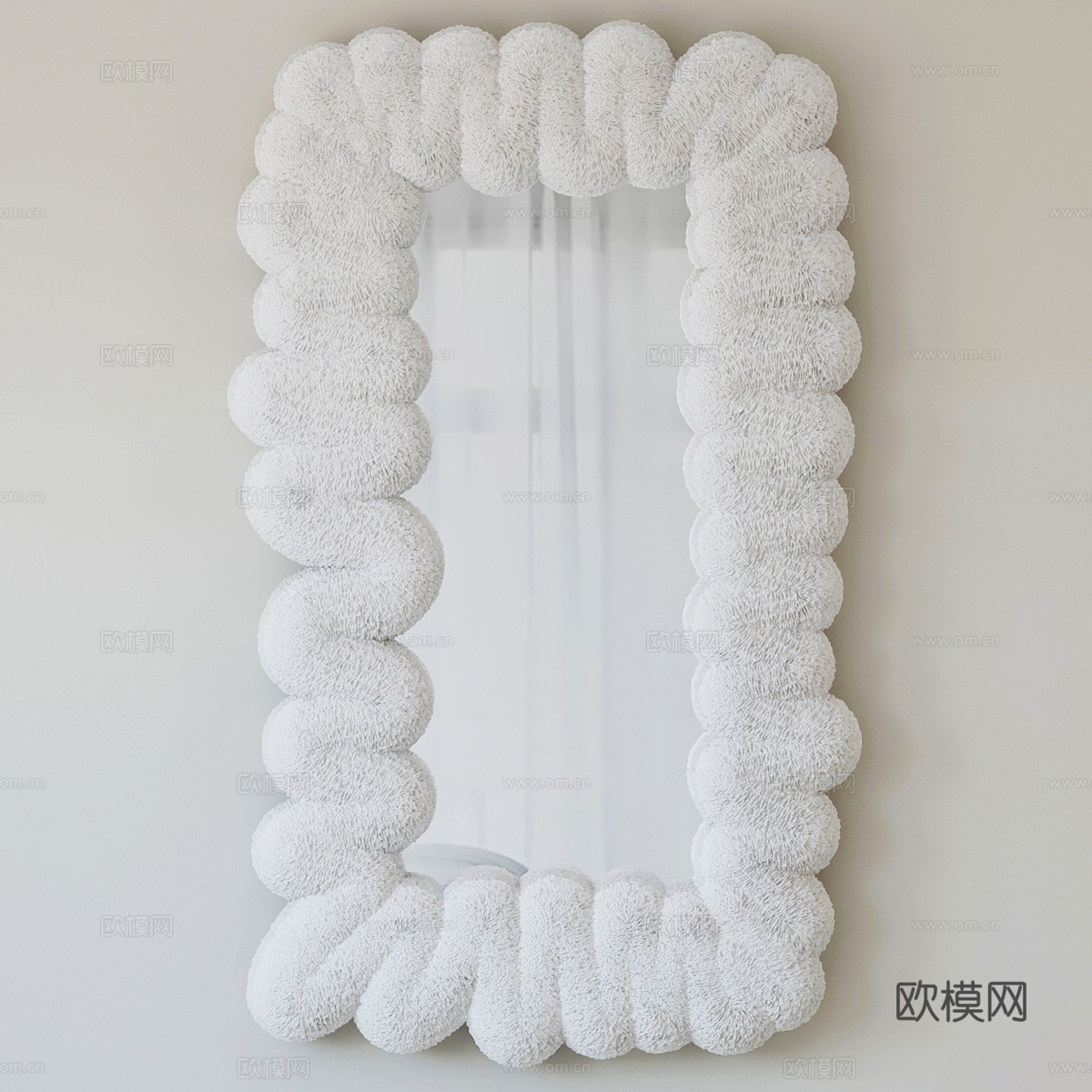 现代奶油风云朵装饰镜子3d模型