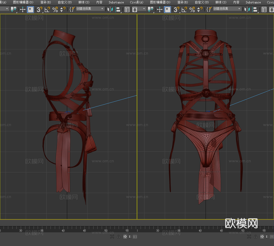绳艺捆绑服饰 情趣服装 扣带 女性服装 女装3d模型
