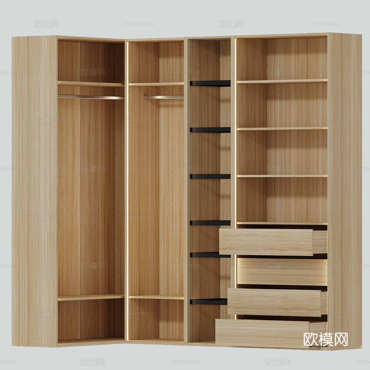 现代开放衣柜 转角衣柜3d模型