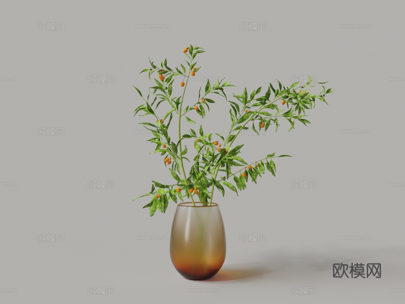 现代渐变玻璃花瓶无花果花瓶花3d模型