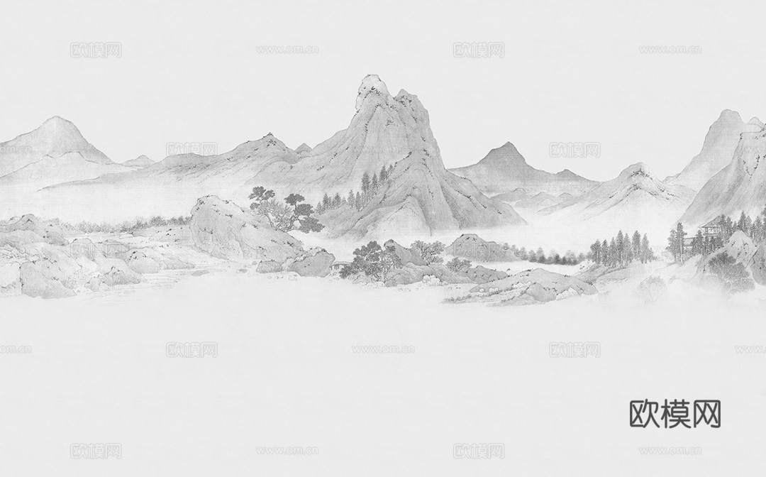 高清中式新中式山水壁纸壁画装饰画