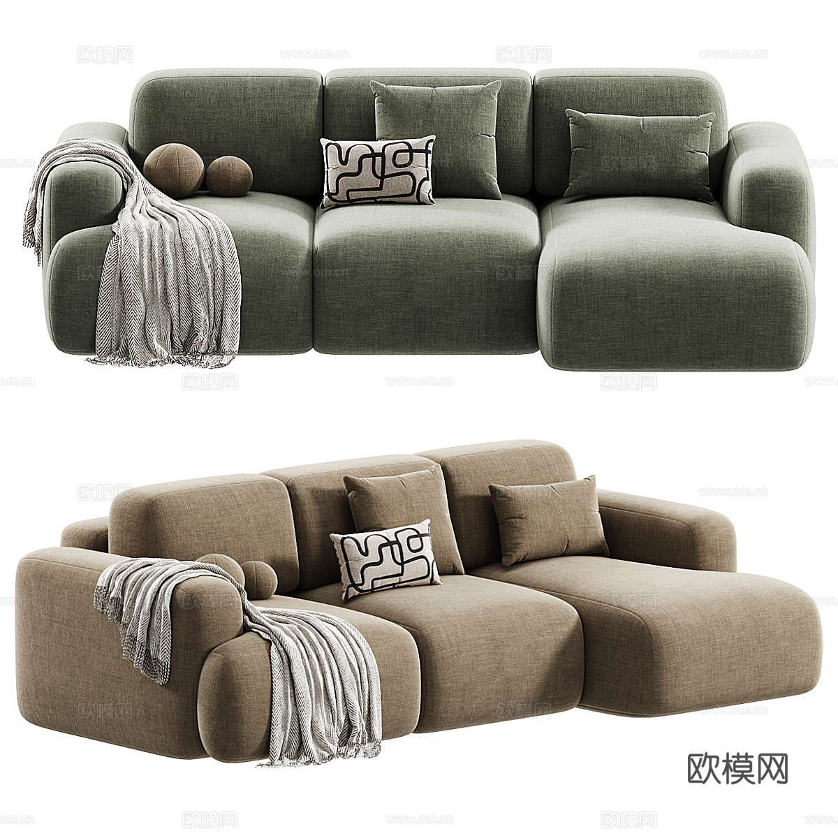 现代奶油风 Bonent 布艺转角沙发3d模型