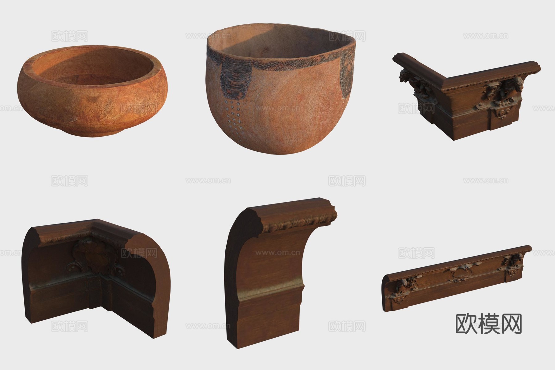 古代陶艺陶碗木雕建筑构件3d模型