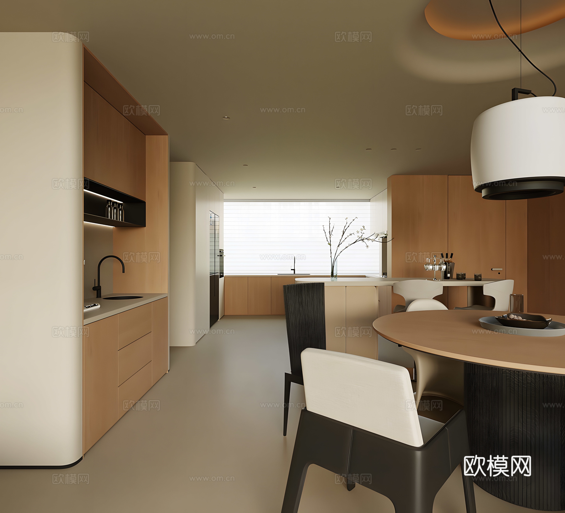 现代中古客餐厅 挑空客餐厅 别墅客餐厅 沙发茶几组合 餐桌椅su模型