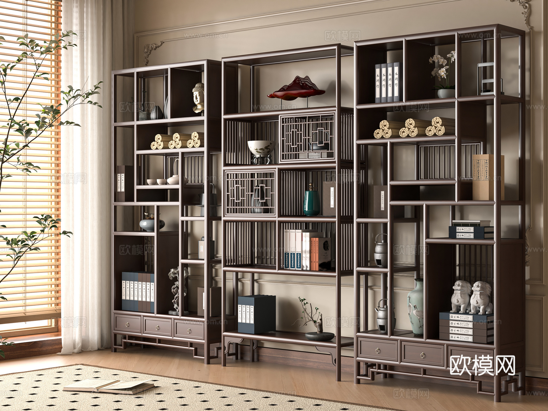 新中式博古架3d模型下载