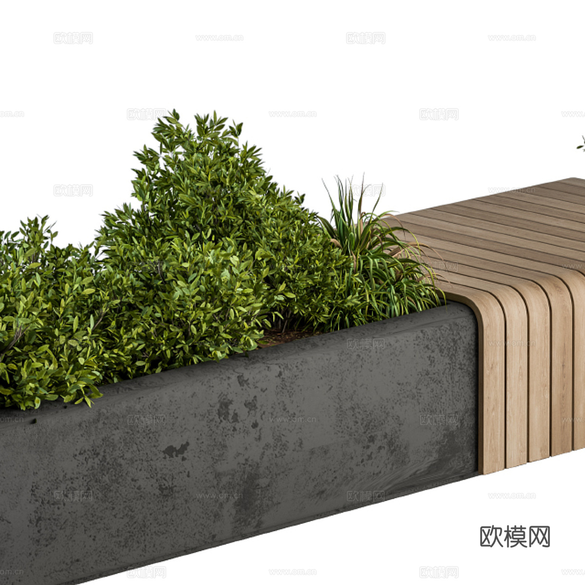 现代庭院植物长凳3d模型