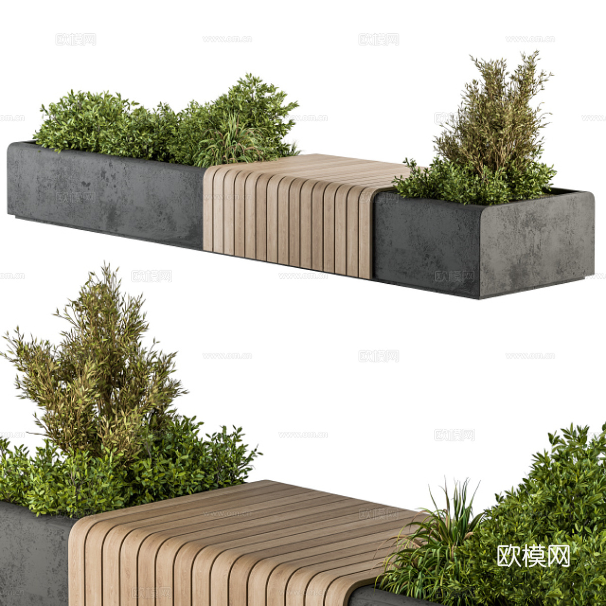 现代庭院植物长凳3d模型