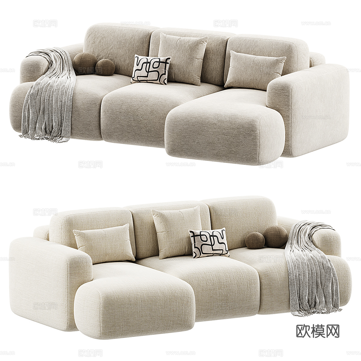 现代奶油风 Bonent 布艺转角沙发3d模型