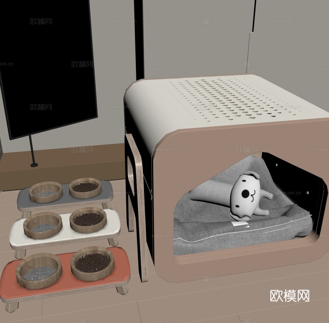 宠物用品 宠物窝 猫窝狗窝 猫粮碗su模型