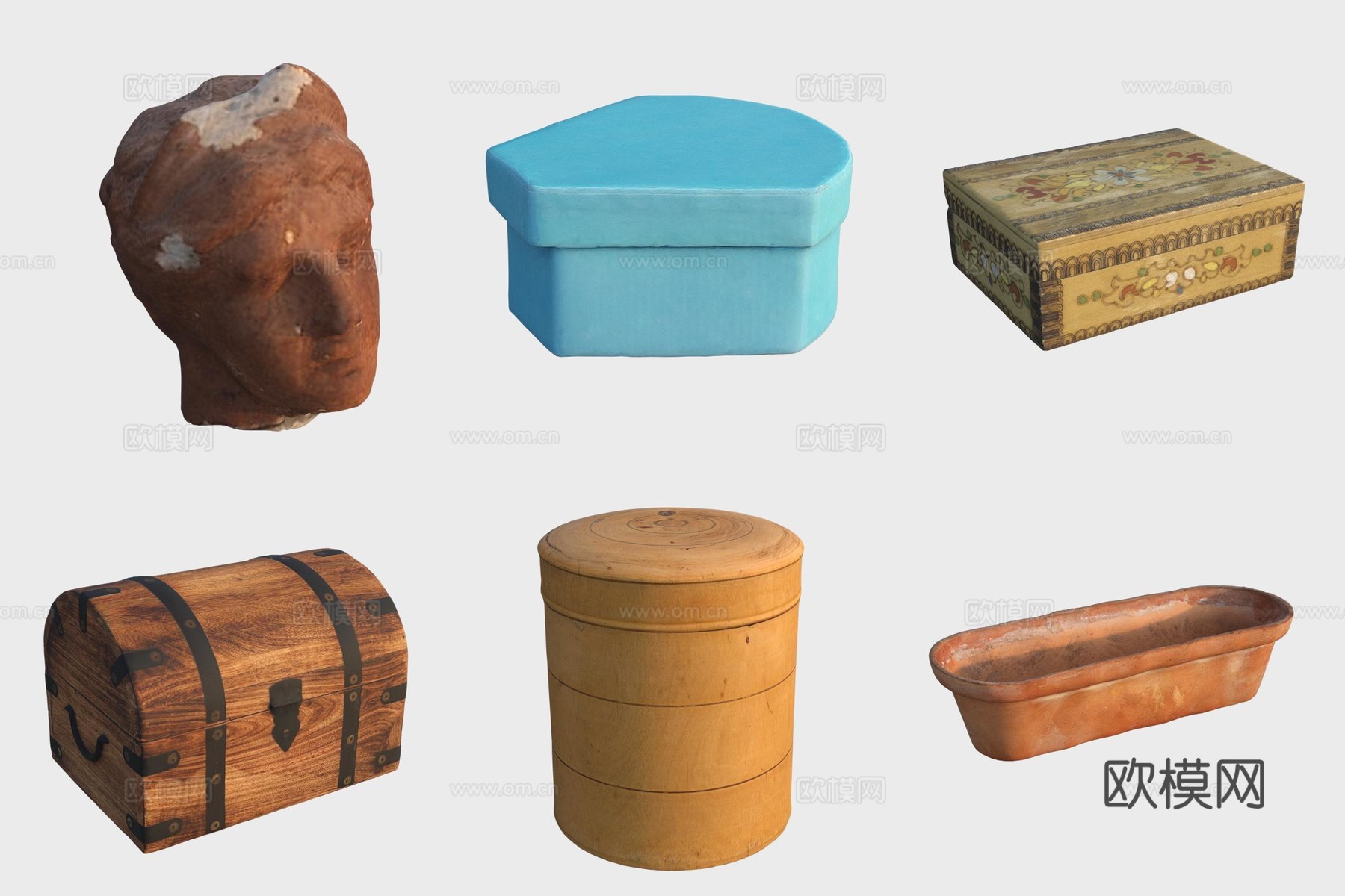 古代陶艺石膏雕塑木箱3d模型