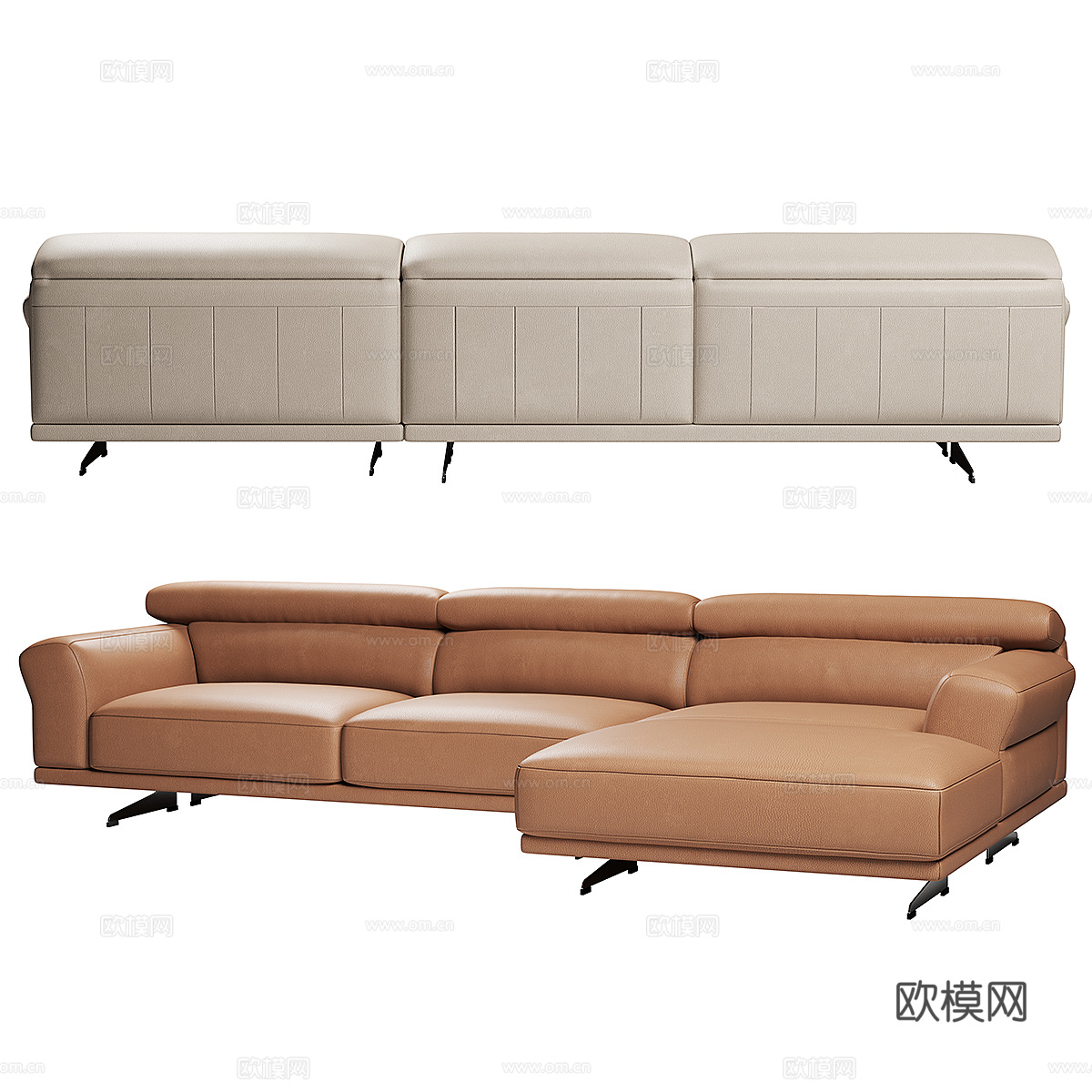 现代意式 Mill Corner 皮革转角沙发3d模型