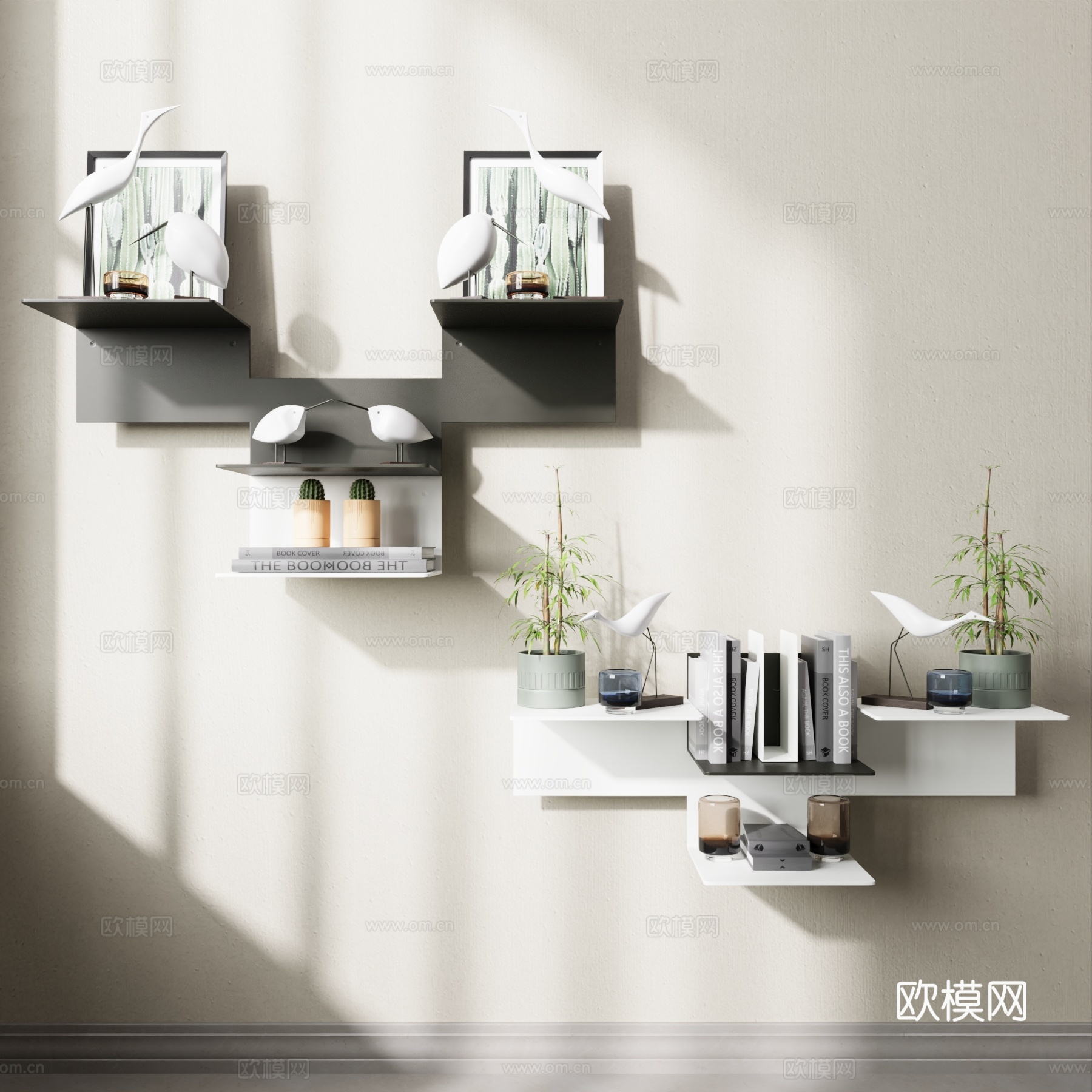 现代书架 壁挂书架 装饰柜3d模型