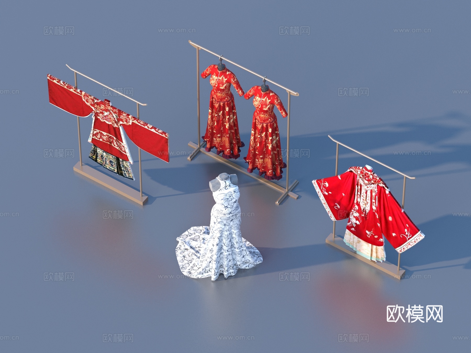 女裙 旗袍 长袍 汉服 衣服 古装3d模型