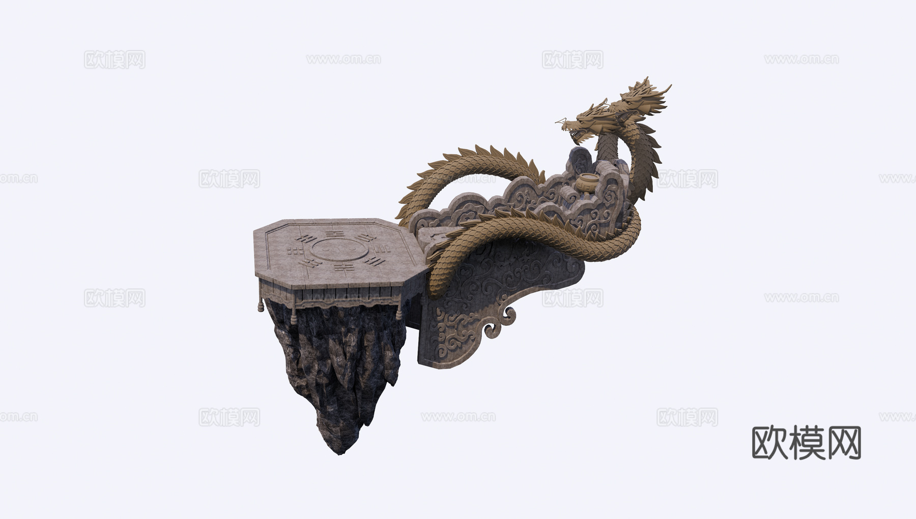 中式雕塑小品 盘龙雕塑su模型