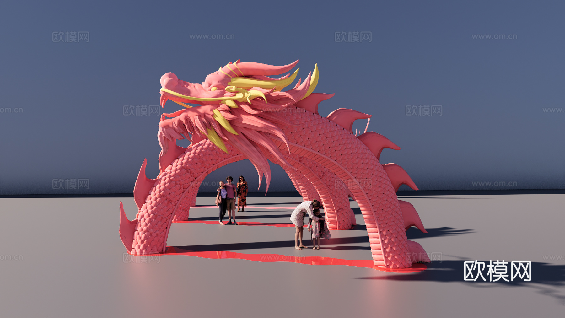 中式美陈 门头 龙年美陈打卡点灯光装置雕塑免费su模型