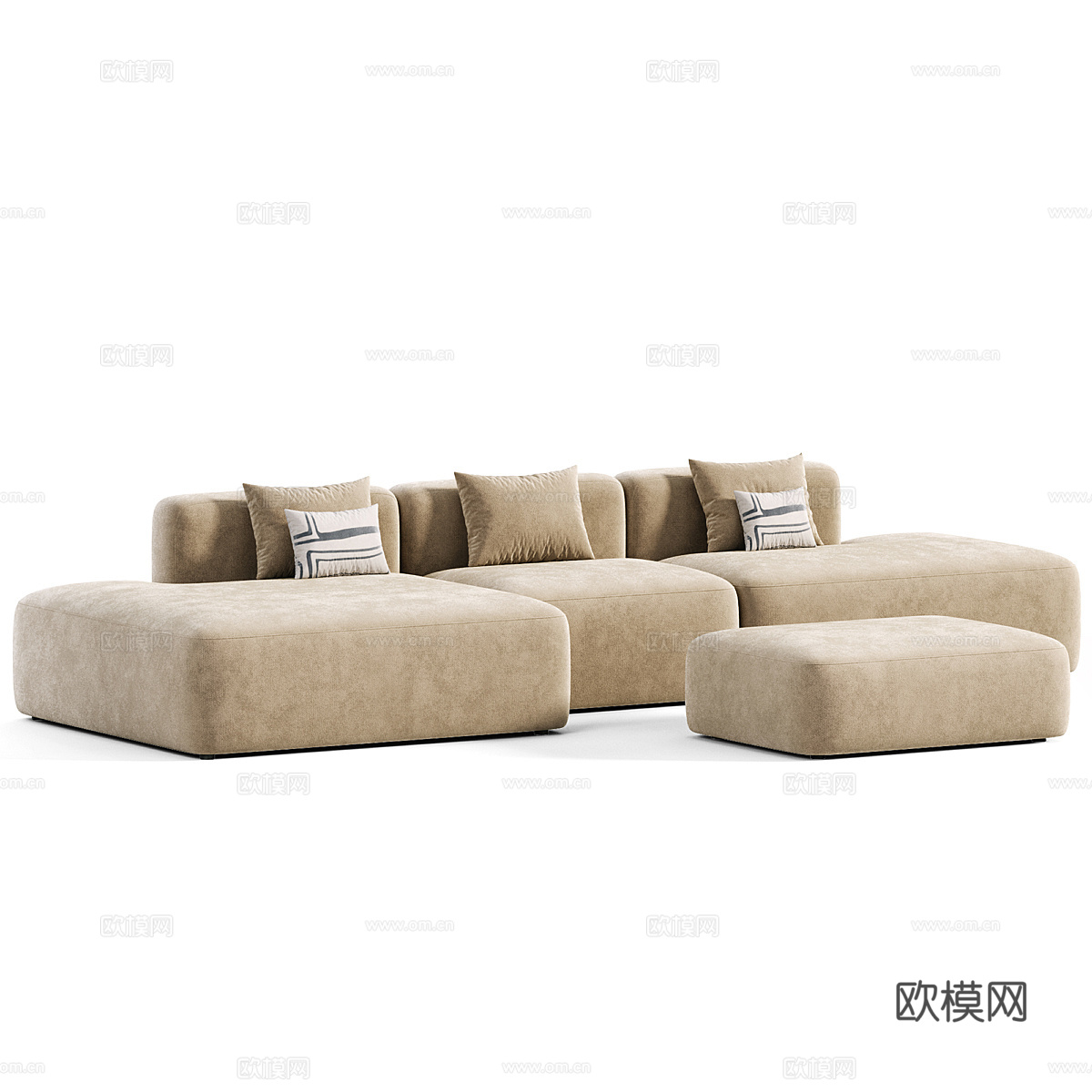 现代奶油风布艺组合沙发3d模型