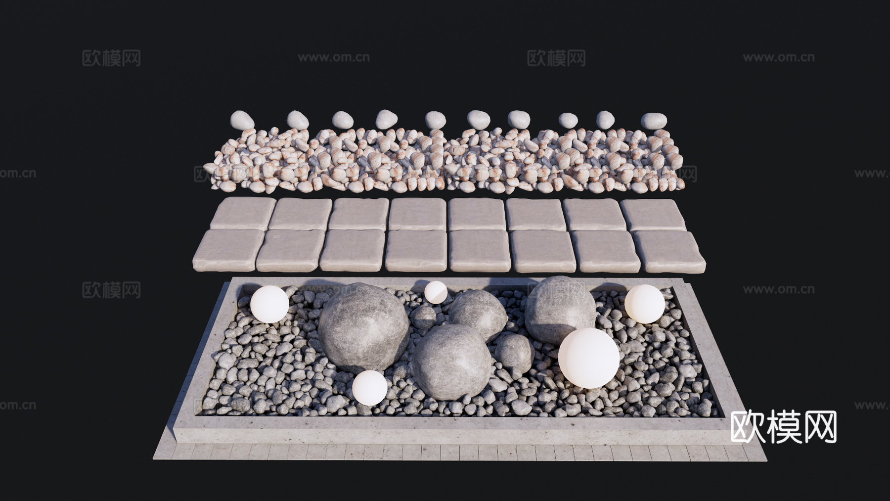 现代工业石头 鹅卵石组合 雪浪石组合 石子组合su模型