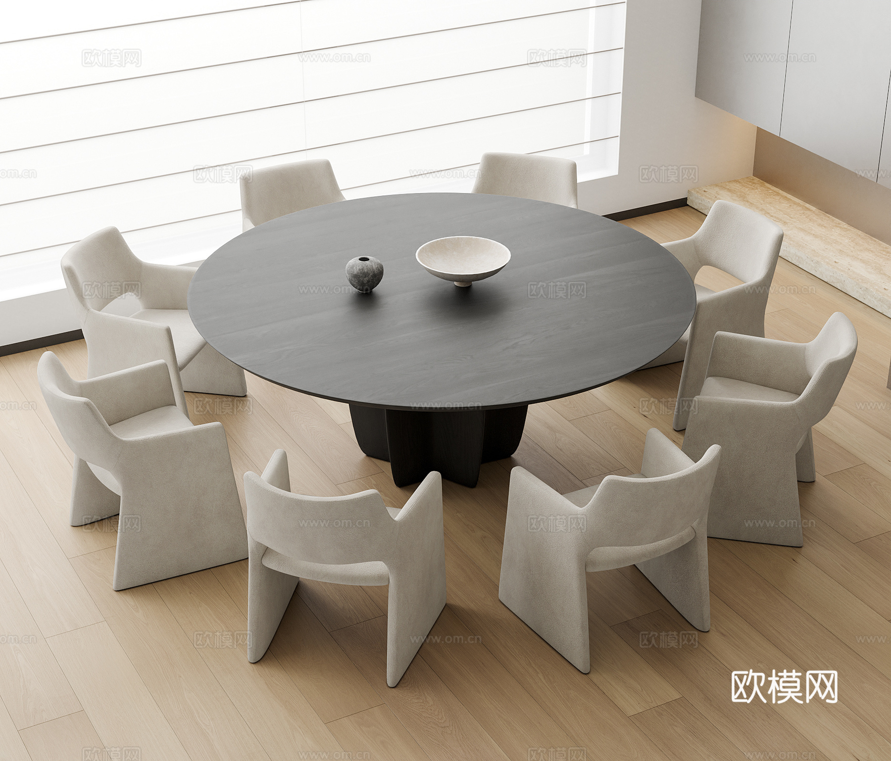 现代奶油风餐桌椅3d模型