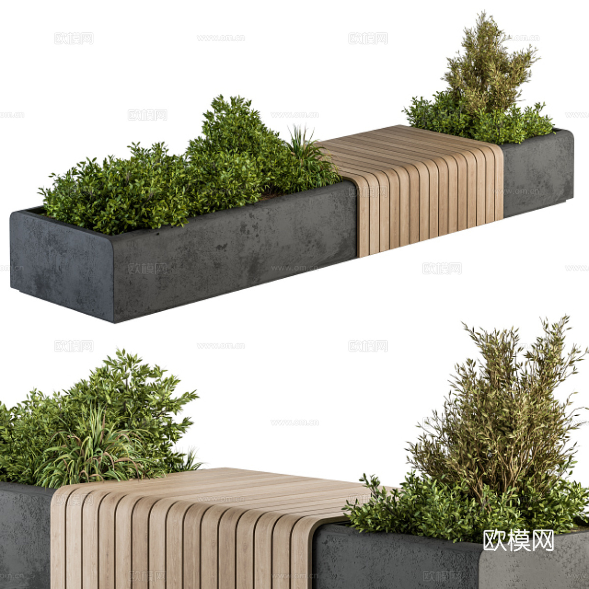 现代庭院植物长凳3d模型
