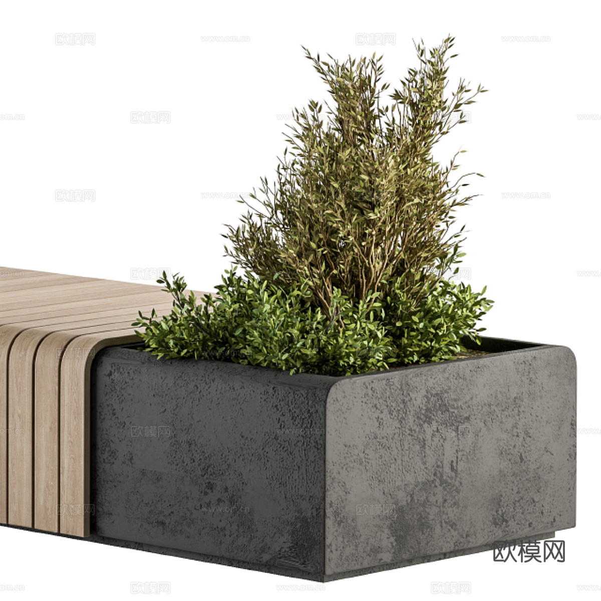 现代庭院植物长凳3d模型