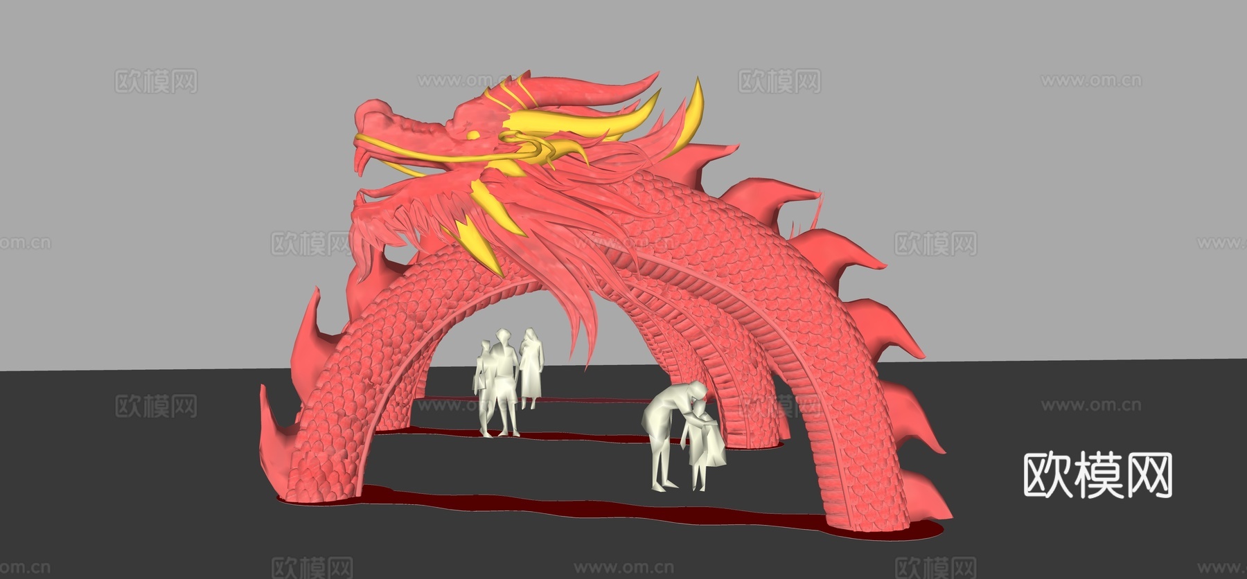 中式美陈 门头 龙年美陈打卡点灯光装置雕塑免费su模型