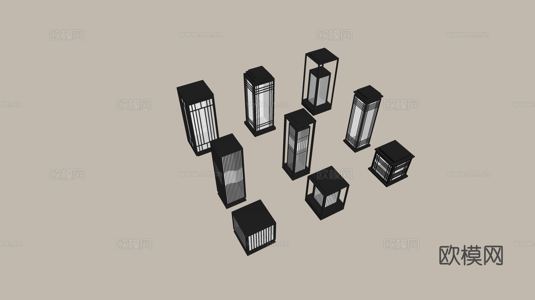 现代中式景观灯 草坪灯 庭院灯 户外灯组合su模型下载（渲染图2）