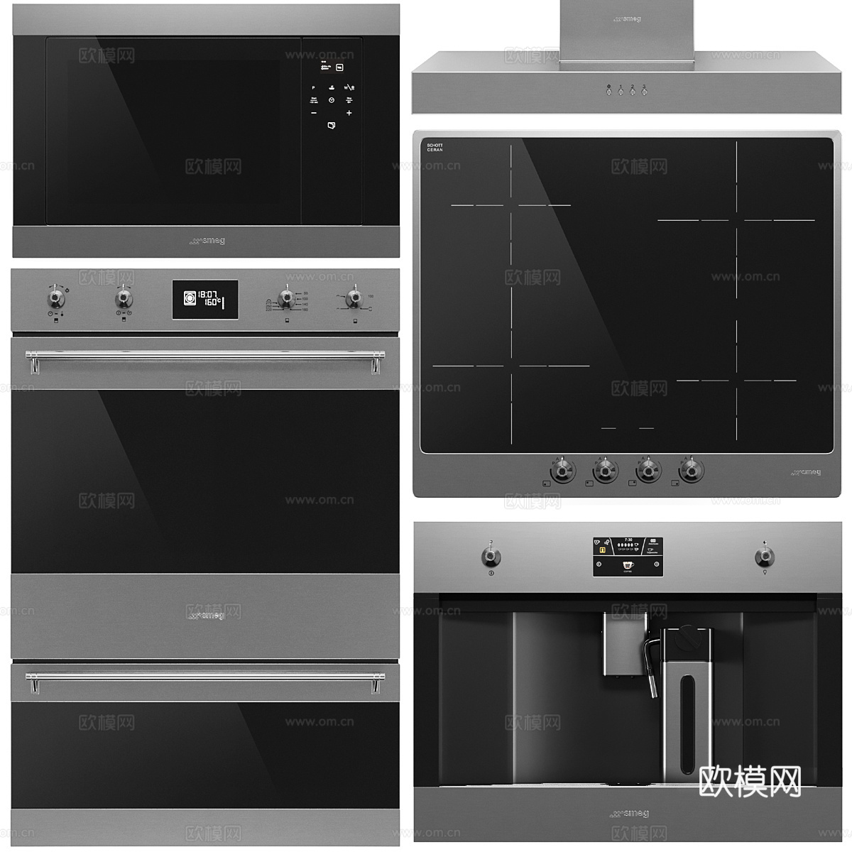 家电组合 厨房小家电 日用电器 烤箱 微波炉 消毒柜 抽油烟3d模型