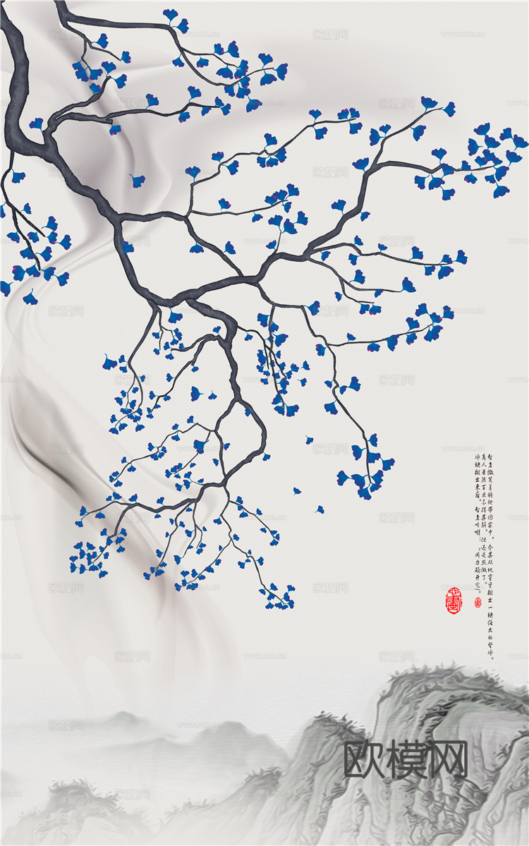 高清中式新中式山水植物意境壁纸壁画