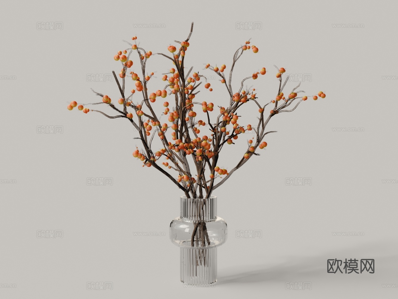 现代玻璃红果花瓶花艺3d模型