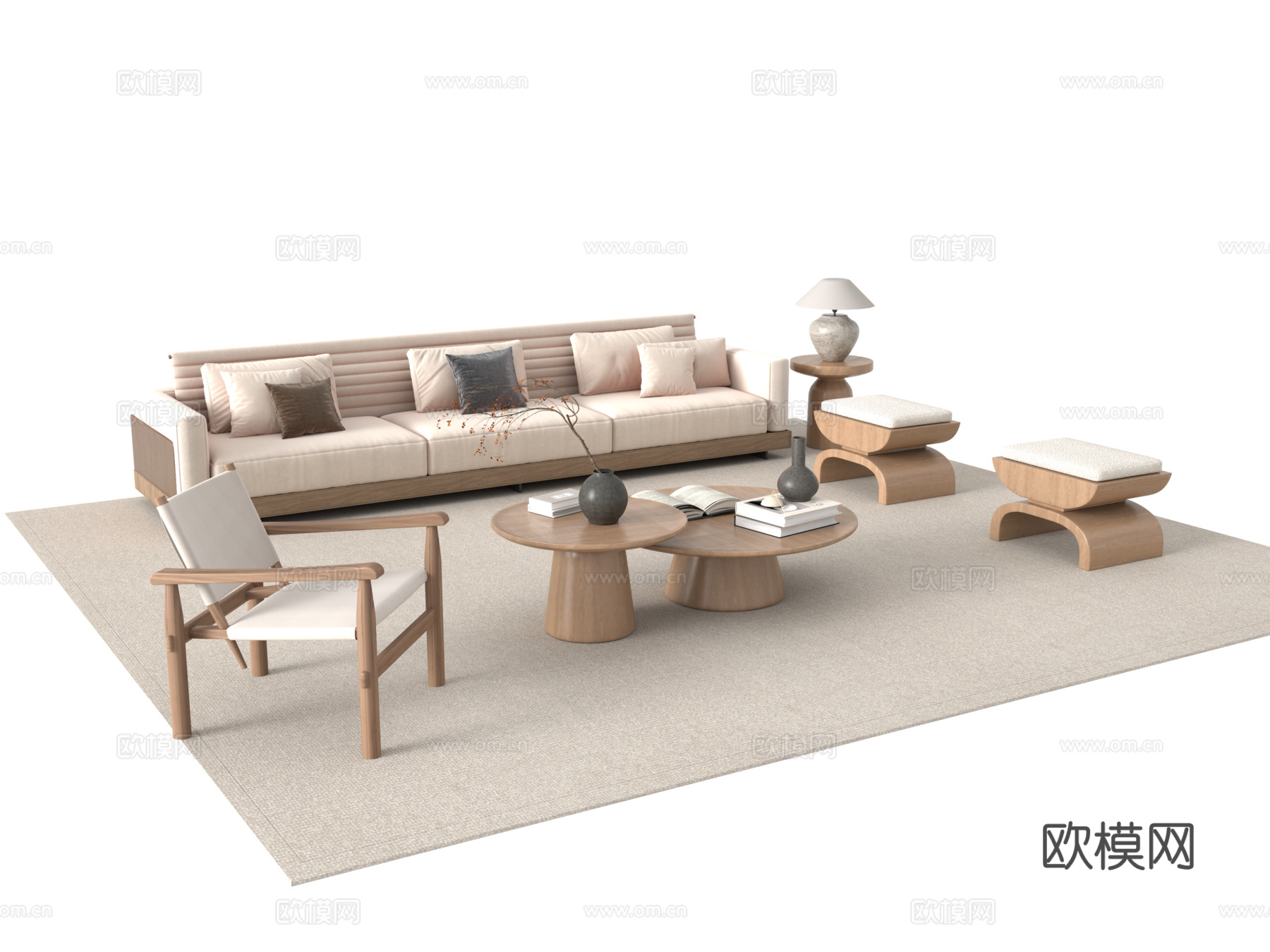 新中式沙发 沙发茶几组合 布艺沙发3d模型