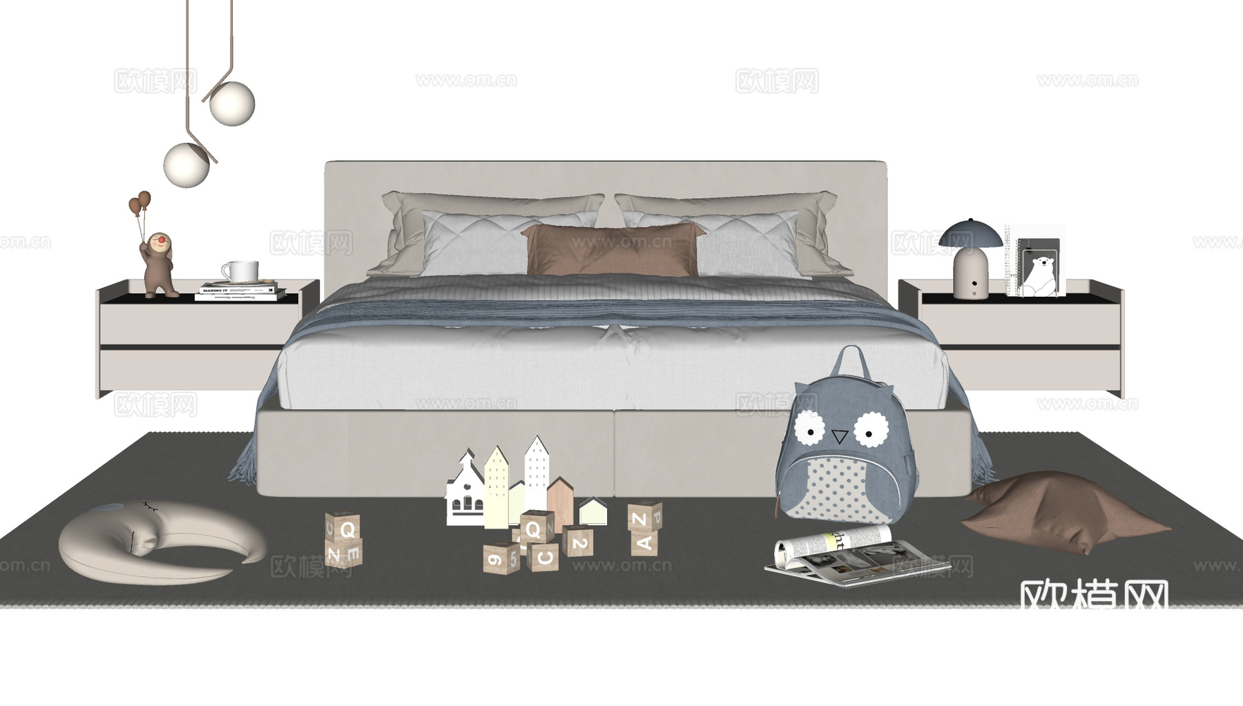 现代儿童床su模型