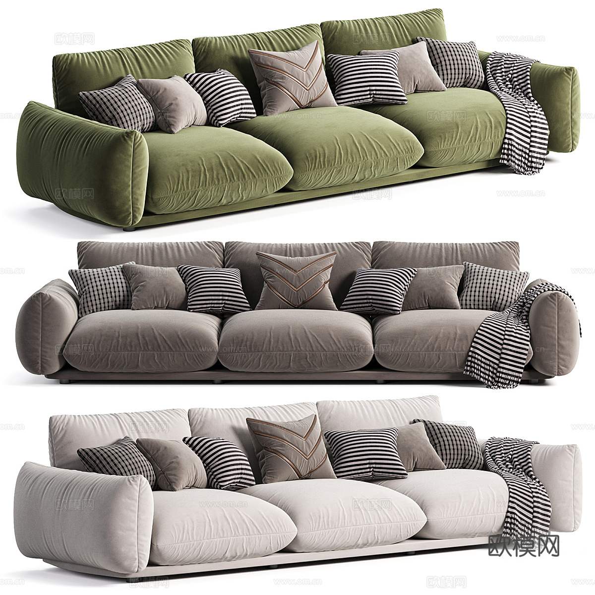 现代奶油风 Gemelo 布艺休闲沙发3d模型下载（渲染图1）