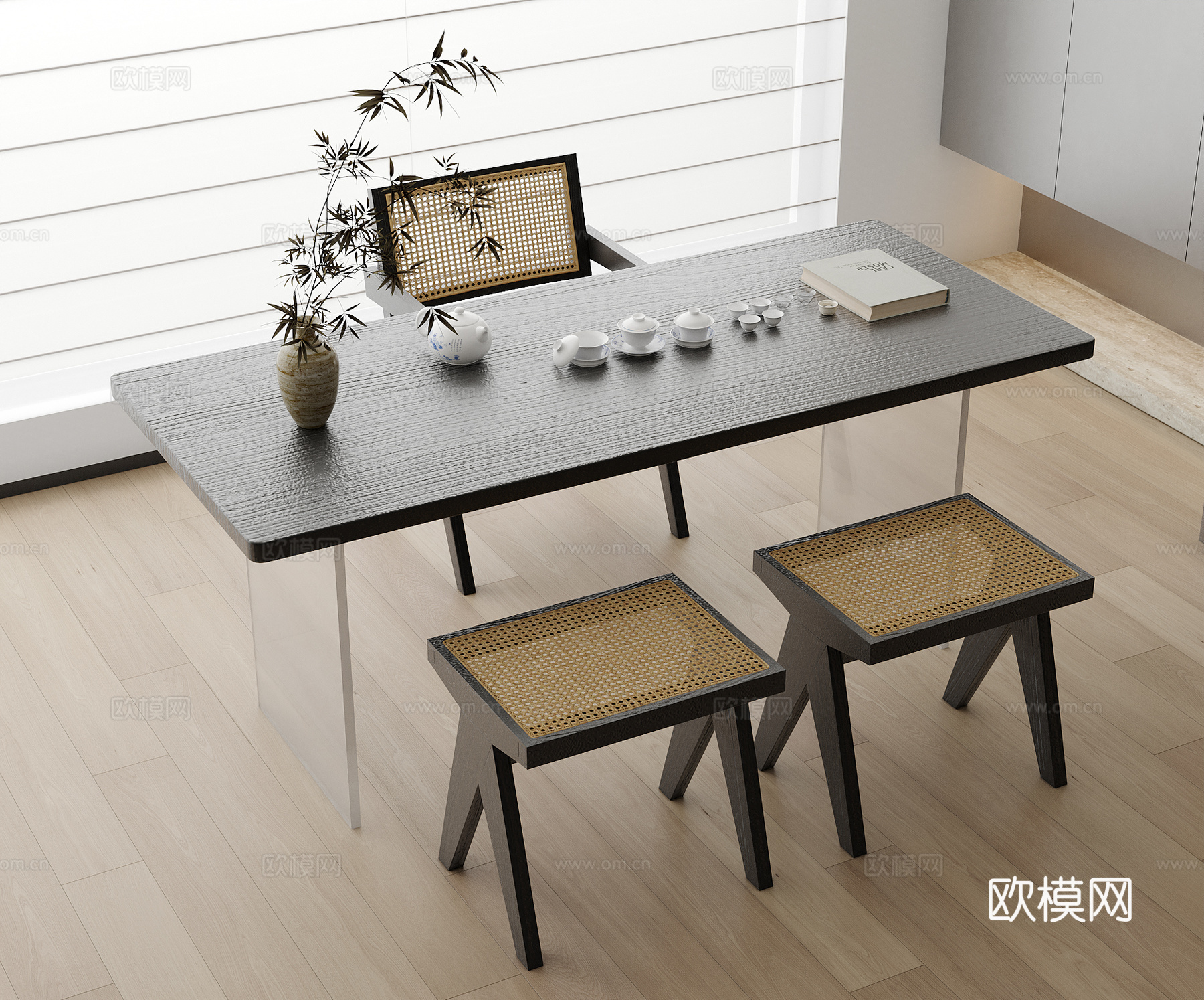 新中式茶桌椅3d模型
