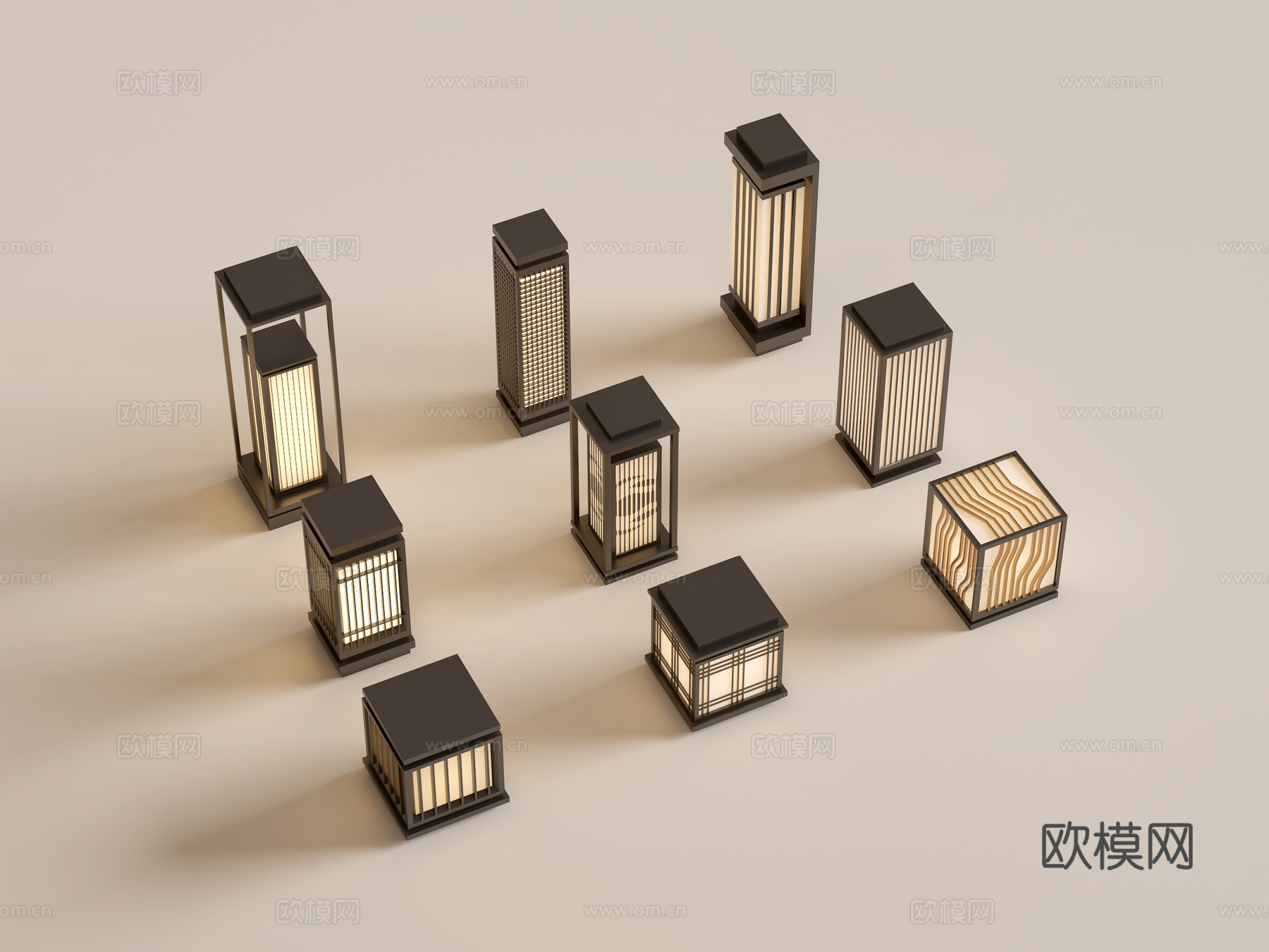 现代中式景观灯 草坪灯 庭院灯 户外灯组合su模型下载（渲染图1）