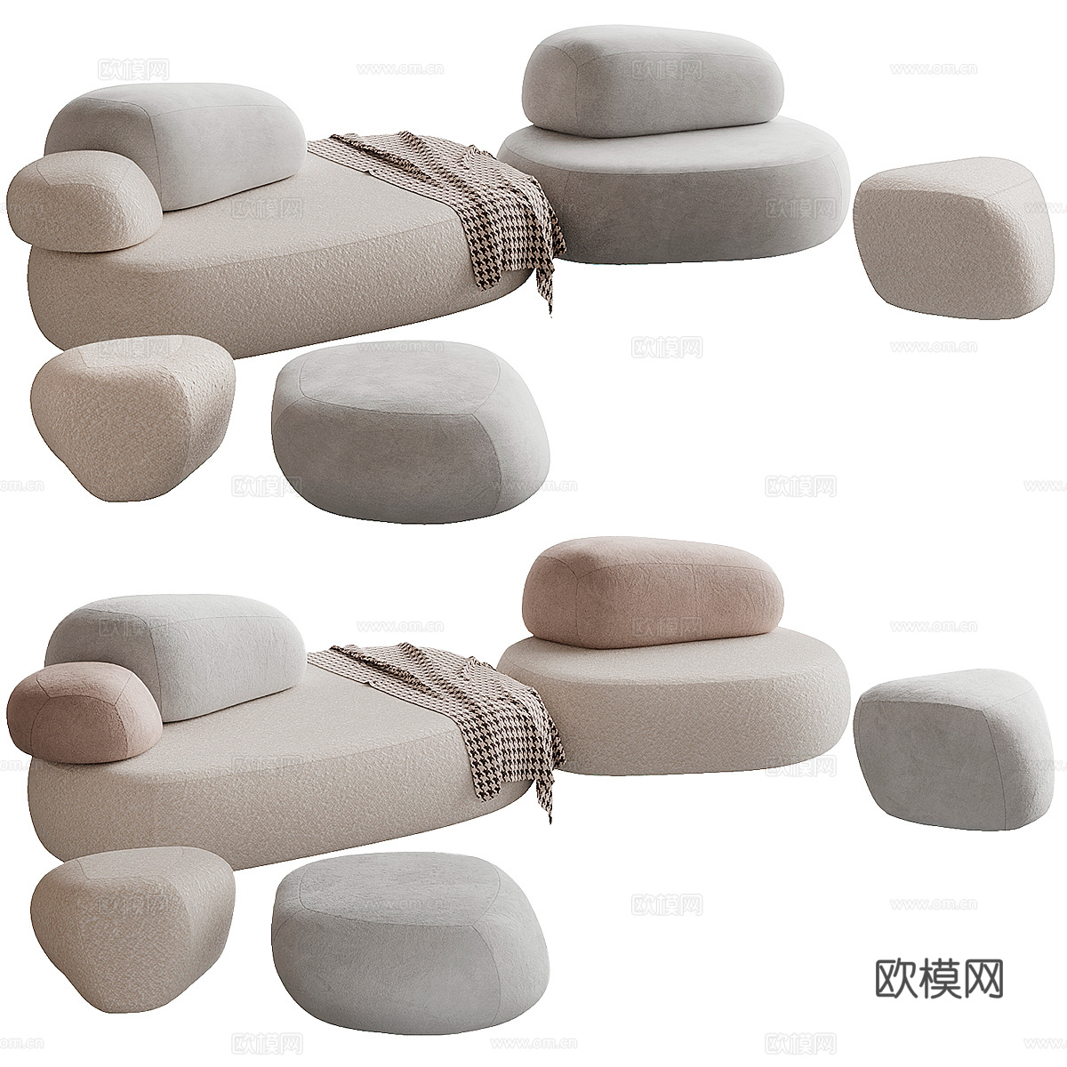 现代奶油风 Pebble Rubble 布艺休闲沙发3d模型