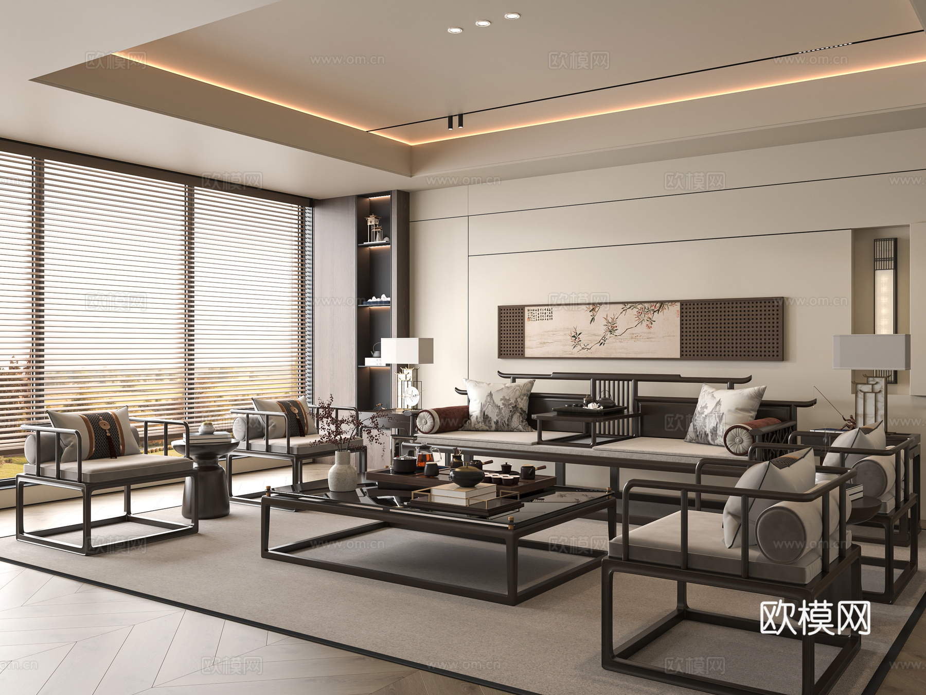 新中式客厅3d模型