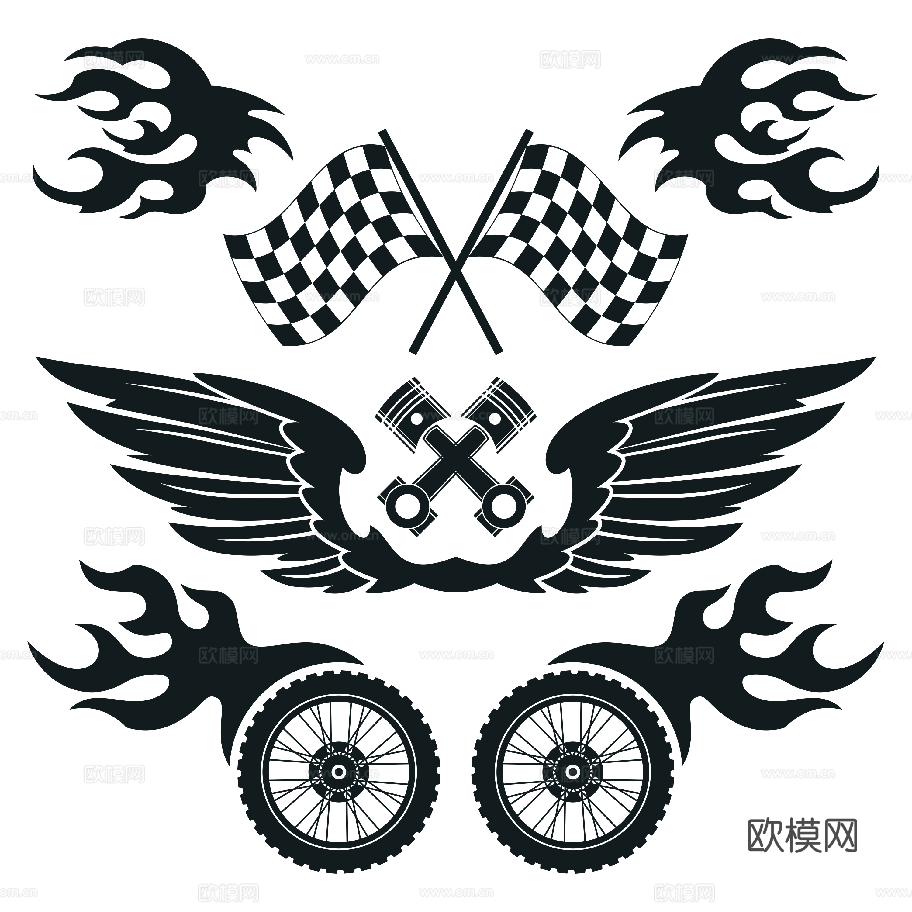 免抠摩托车小图标 车配件 装备小图标 眼镜安全帽手套鞋 车贴