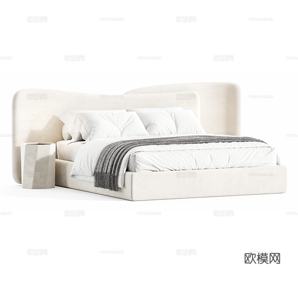 布艺双人床 木架床 民宿双人床 酒店双人床 卧室双人床 床品3d模型
