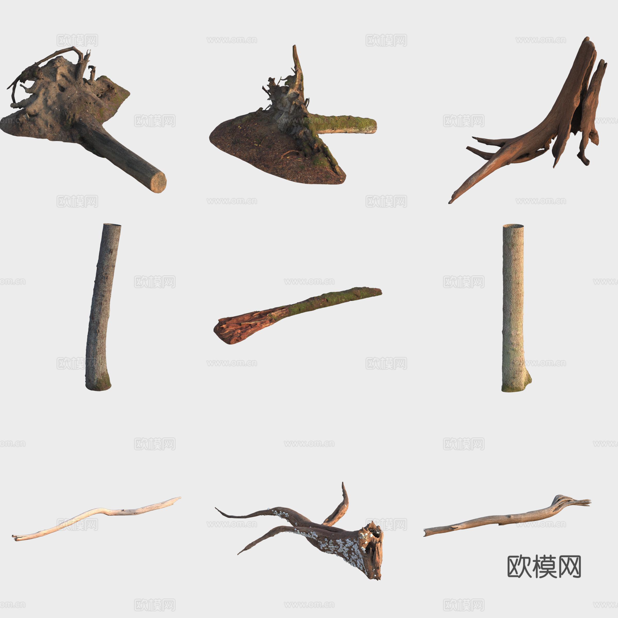 树枝树干树桩木头木柴木材枯木3d模型
