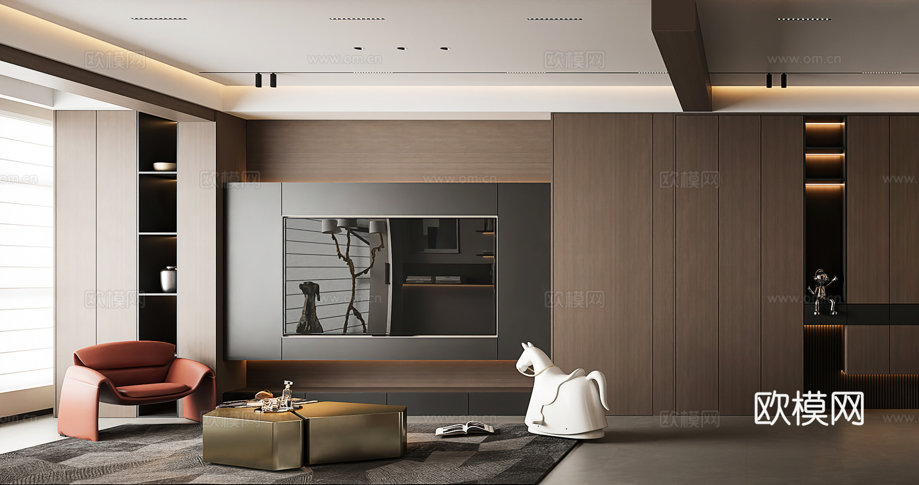 意式客餐厅 组合沙发 黑暗灰 暗黑风 酒柜 电视背景墙 休闲3d模型