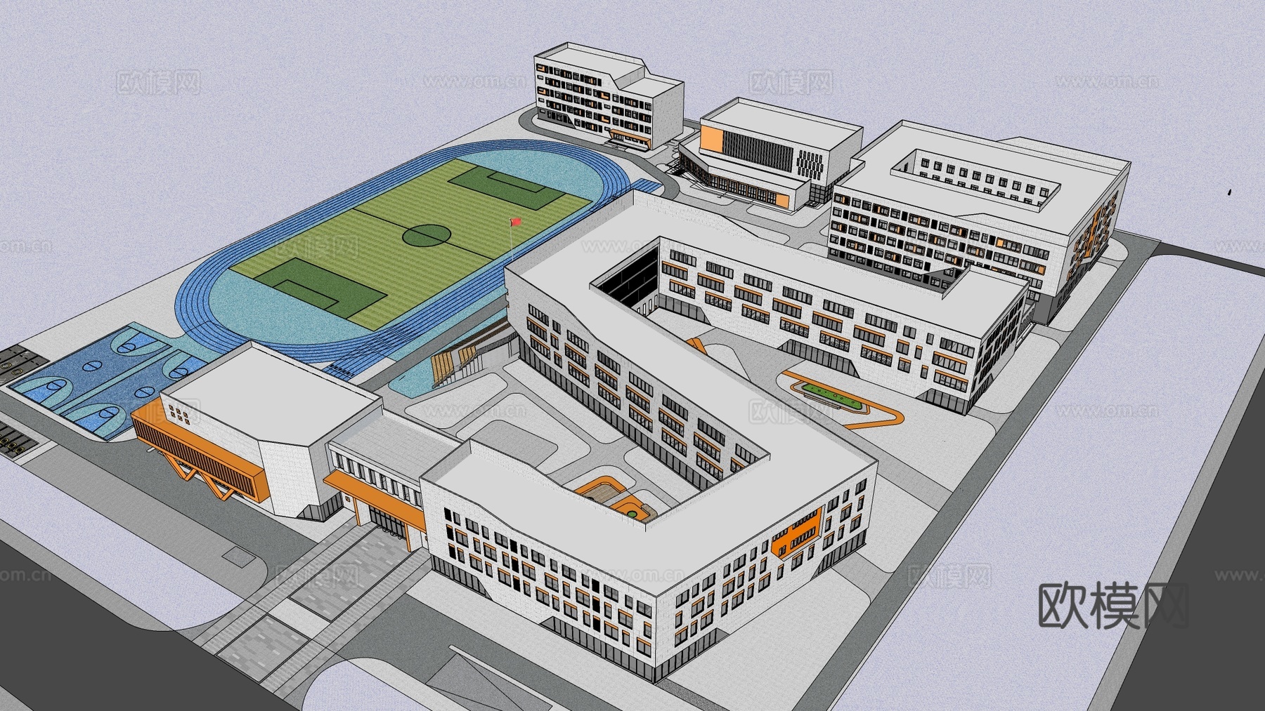 现代学校建筑 教学楼建筑 中小学建筑 行政楼 办公楼su模型