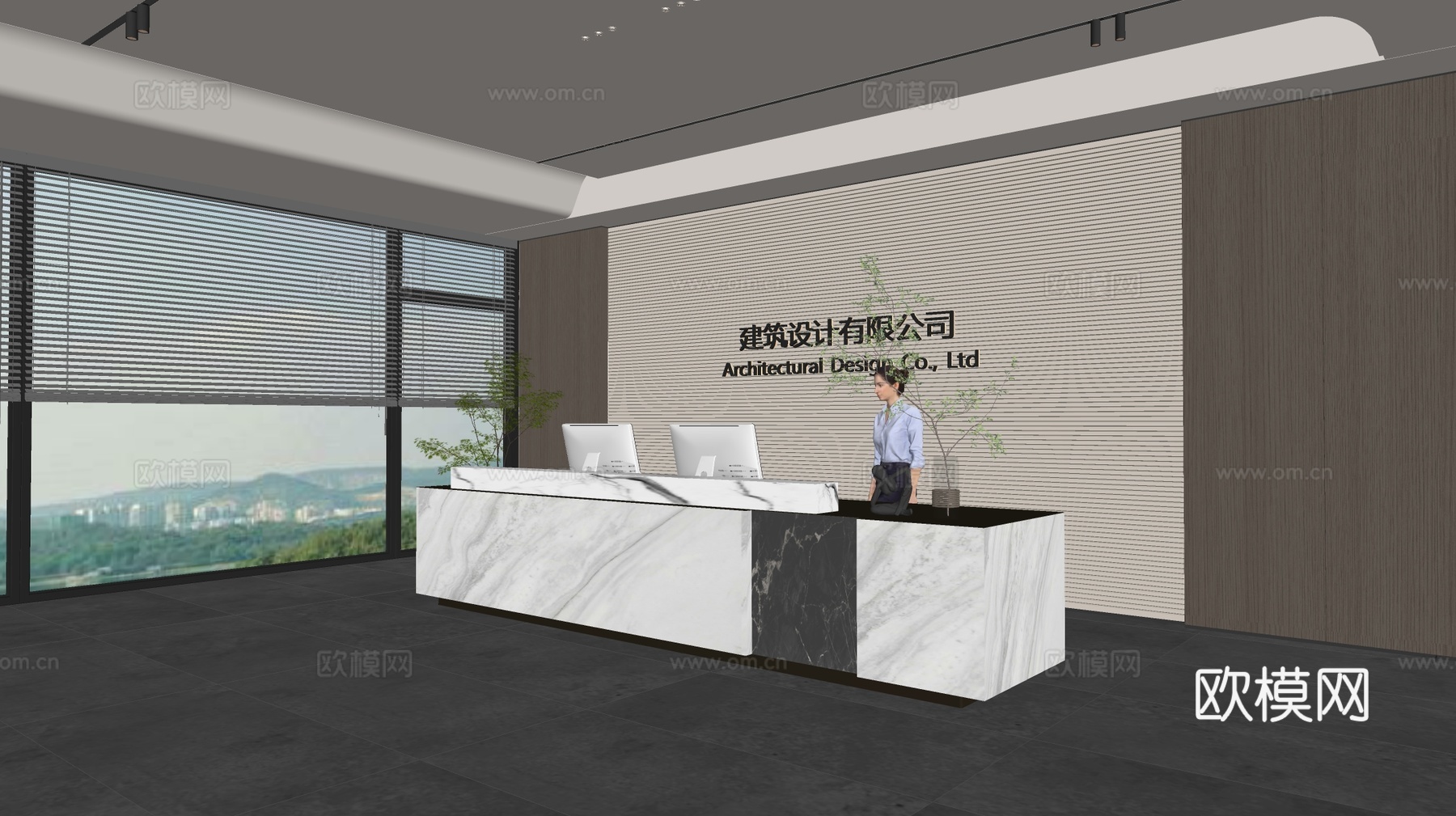 现代公司前台  接待区 吧台  接待台 服务台 公司前台背景su模型