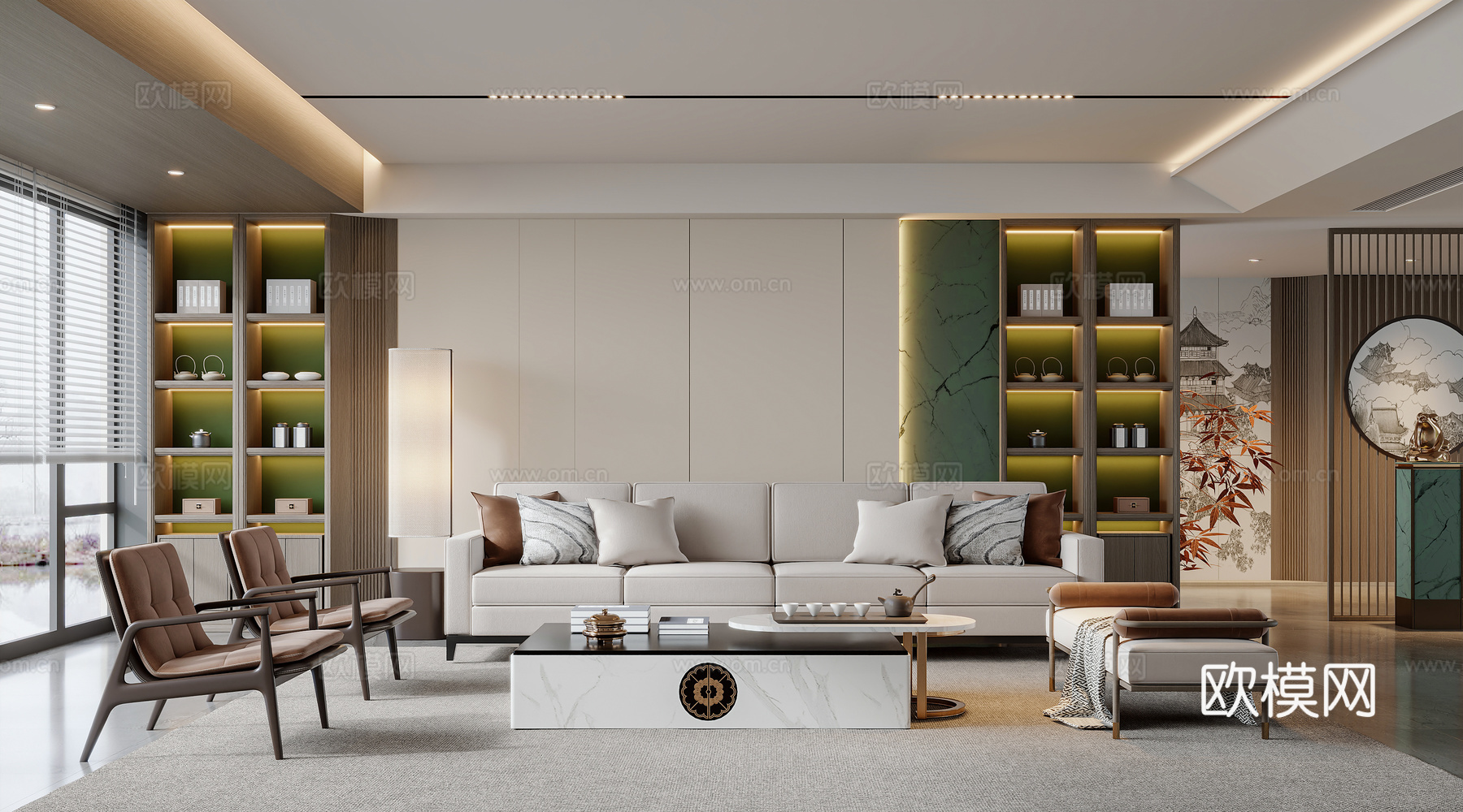 新中式客厅3d模型