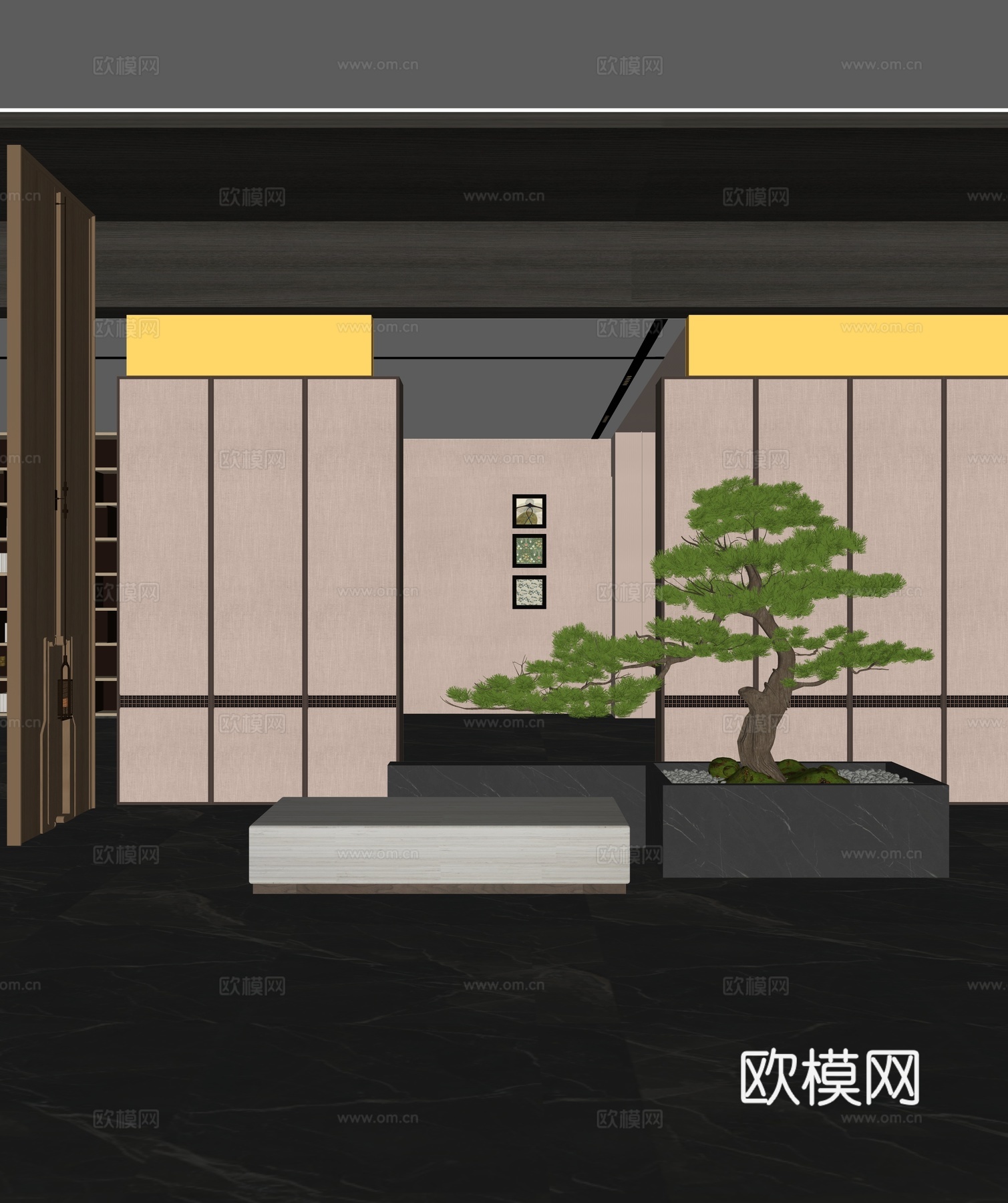 酒店会所松树装置 玄关过道松树造景su模型